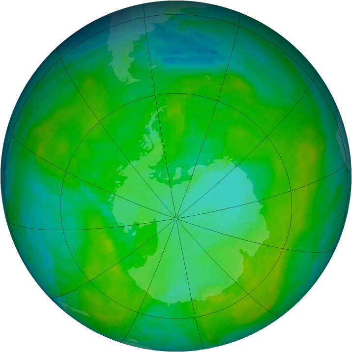 Antarctic ozone map for 24 December 1986